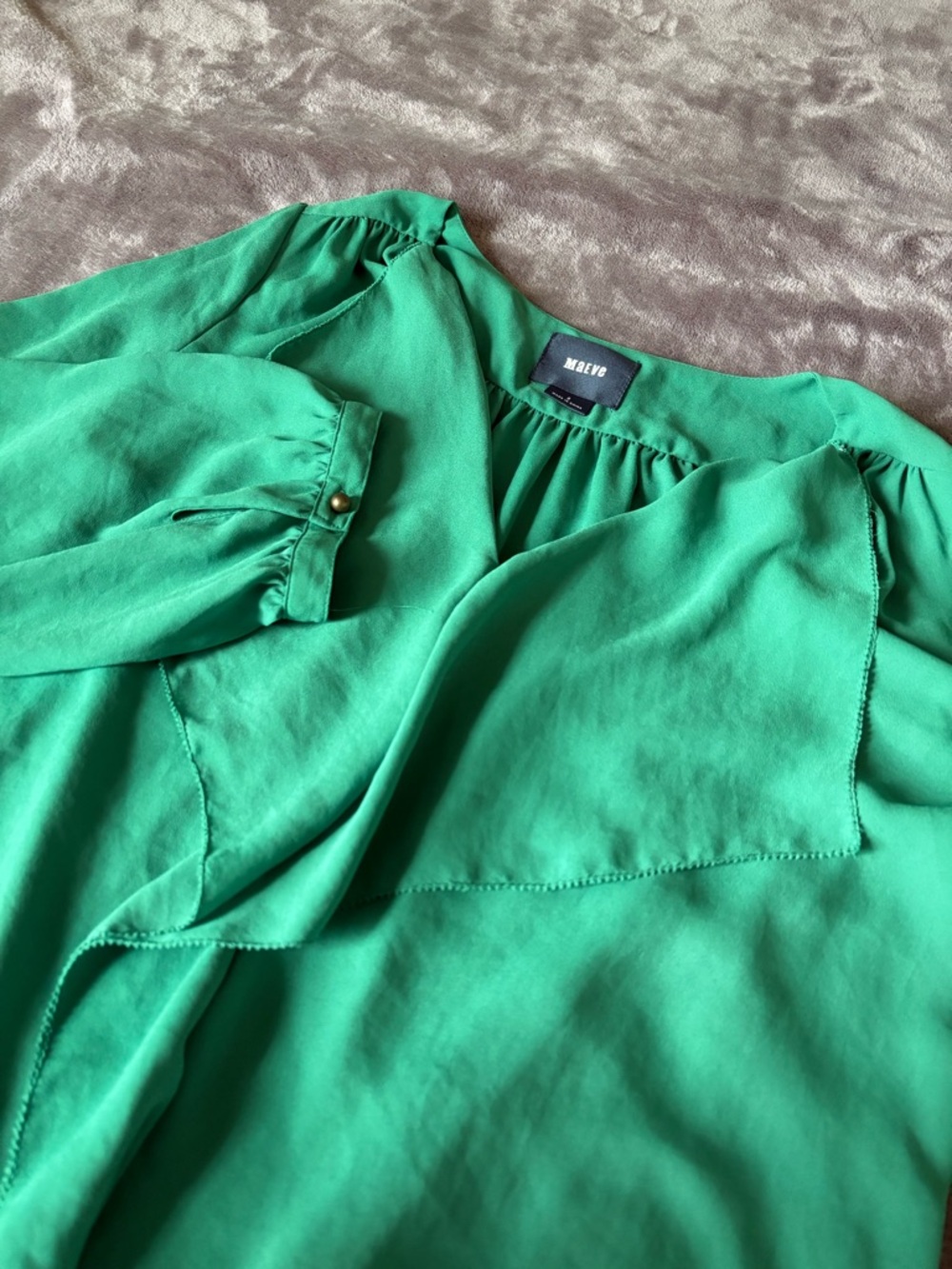 Maeve By Anthropologie Size 2 Romantic Flowy Green 3/4 Sleeve Draped Blouse